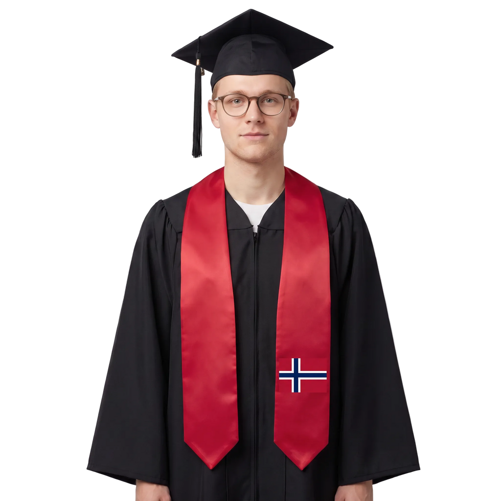 **Norway graduation stole featuring the Norwegian flag, worn as a sash for commencement**