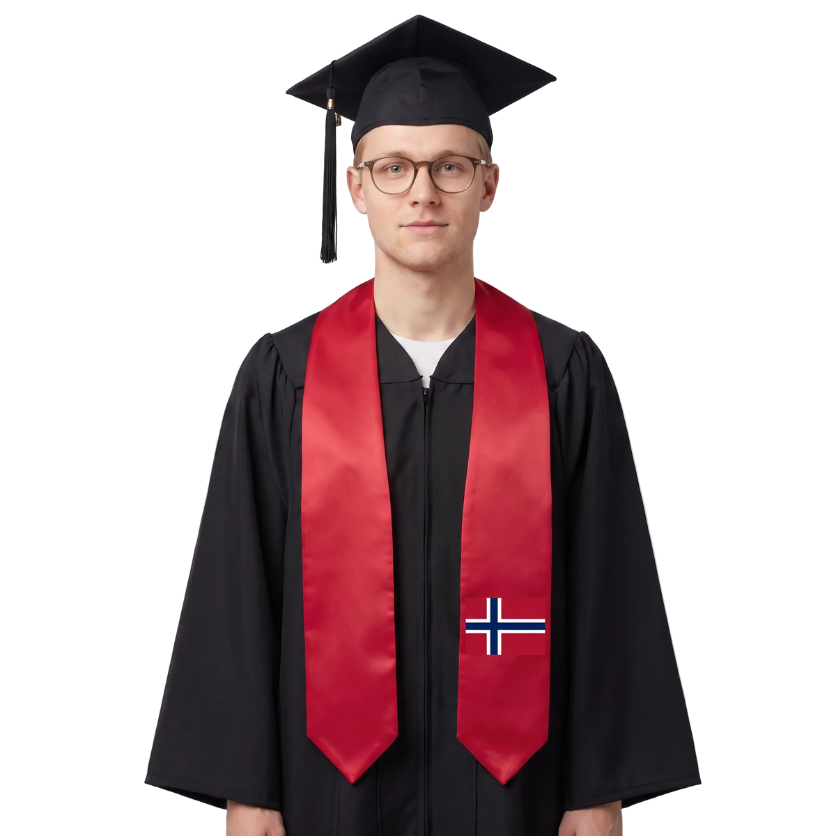**Norway graduation stole featuring the Norwegian flag, worn as a sash for commencement**