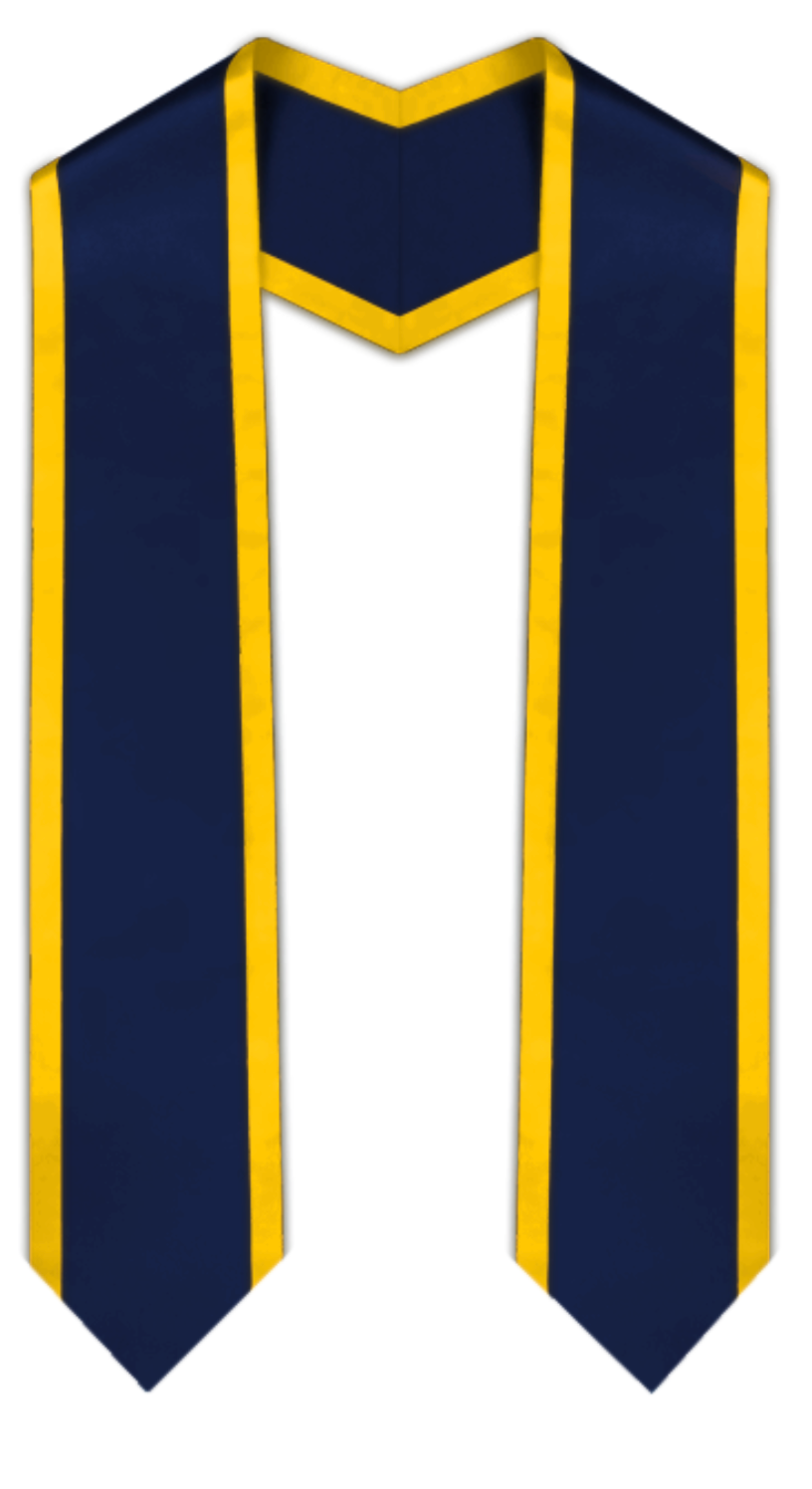 Navy Pointed Graduation Stole with Gold Trim