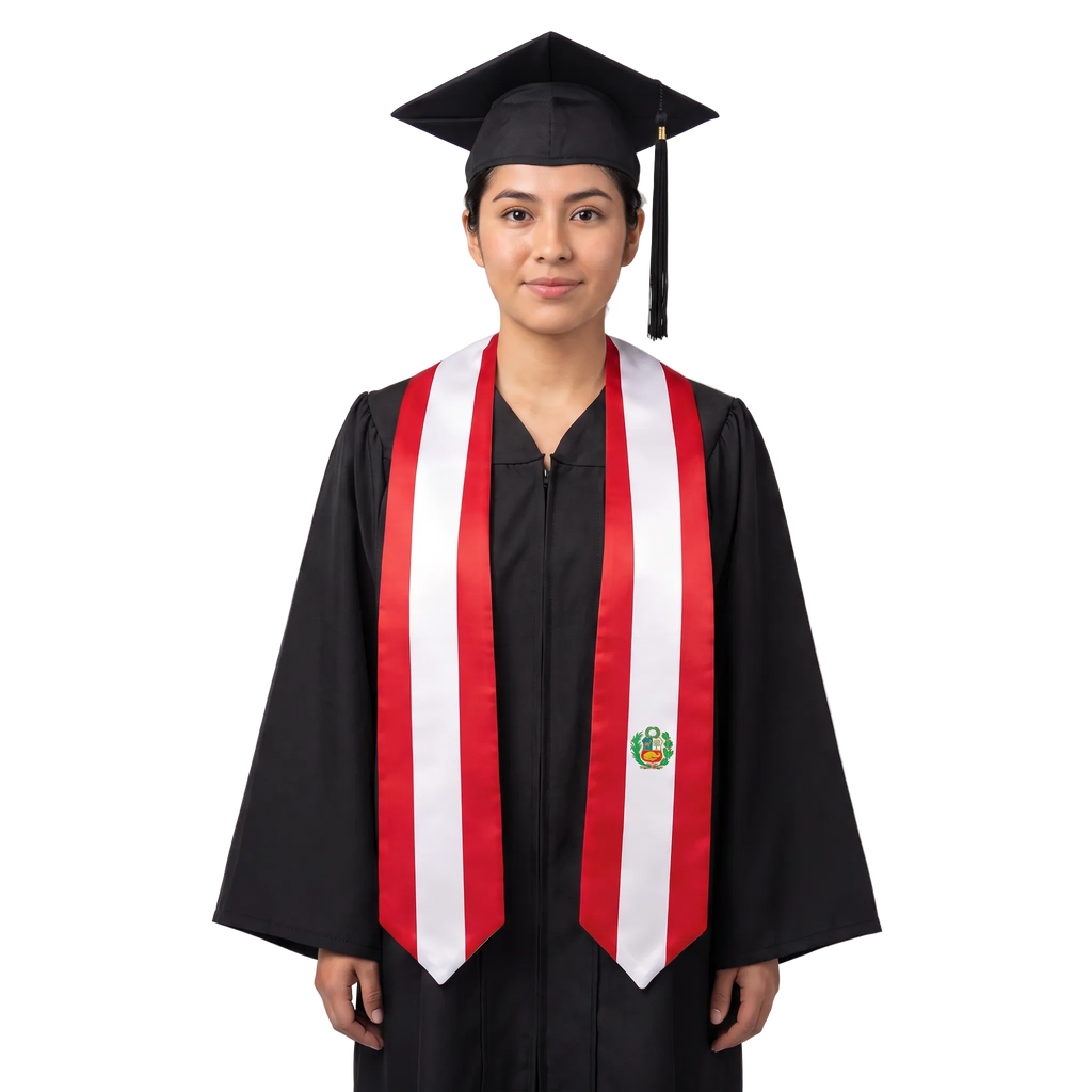 **Peru graduation stole featuring the Peruvian flag, worn as a sash for commencement**