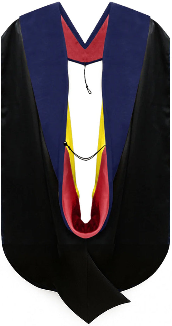 PhD Hood Dark Blue Velvet - Red & Golden Yellow