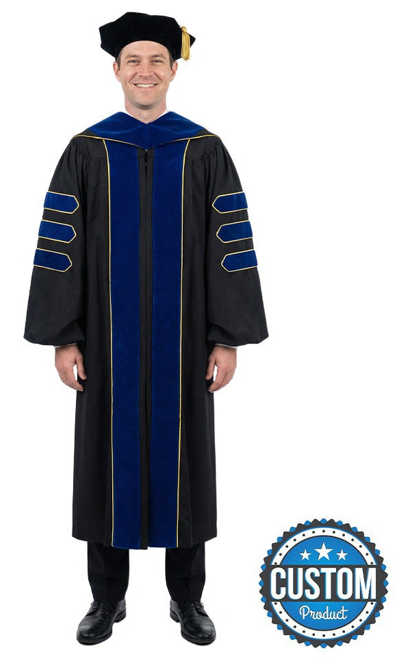 Deluxe PhD Doctoral Graduation Tam, Gown & Hood Package - PhD Blue