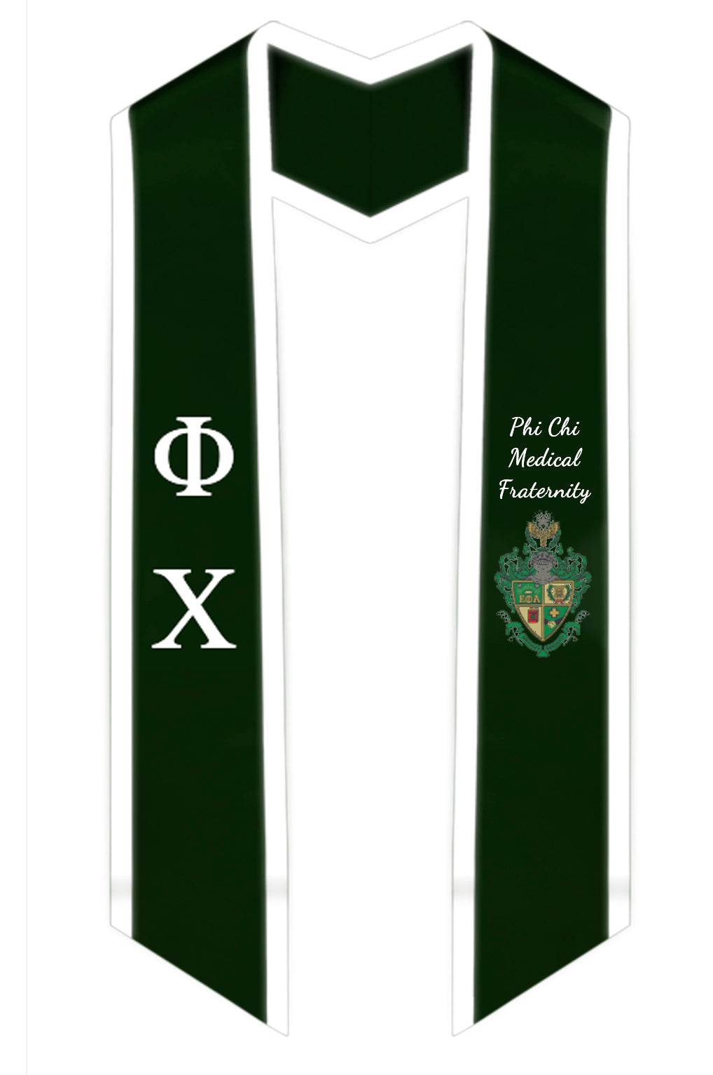 Phi Chi Medical Fraternity Graduation Stole  with optional Double Honor Cord Hunter and White