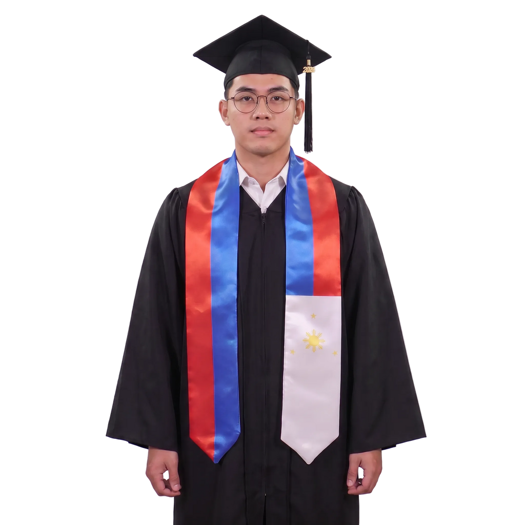 **Philippines graduation stole featuring the Philippine flag, worn as a sash for commencement**