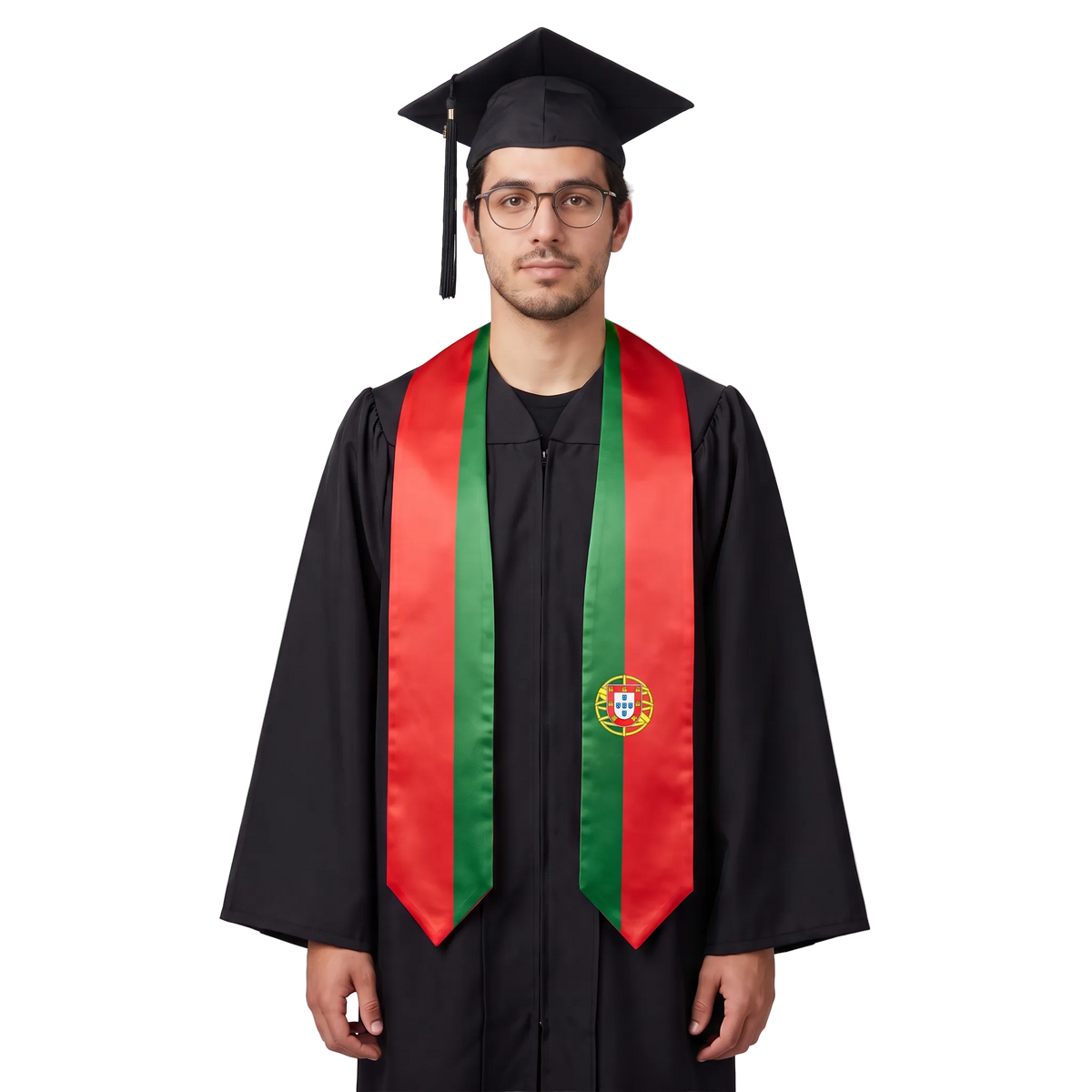 **Portugal graduation stole featuring the Portuguese flag, worn as a sash for commencement**