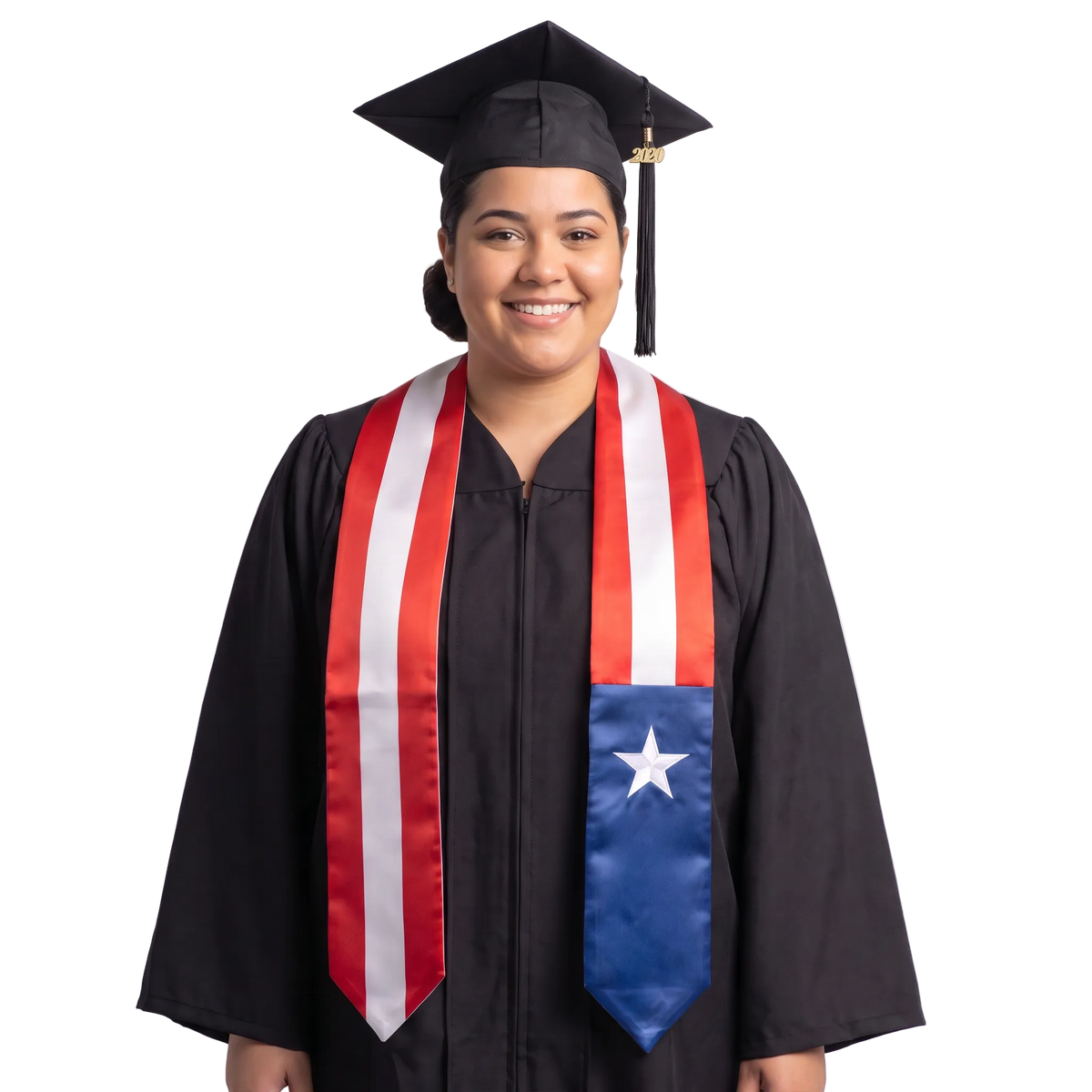 **Puerto Rico graduation stole featuring the Puerto Rican flag, worn as a sash for commencement**