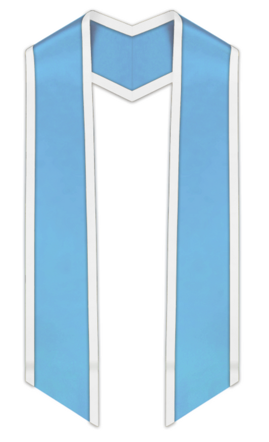 Light Blue Slanted Graduation Stole with White Trim