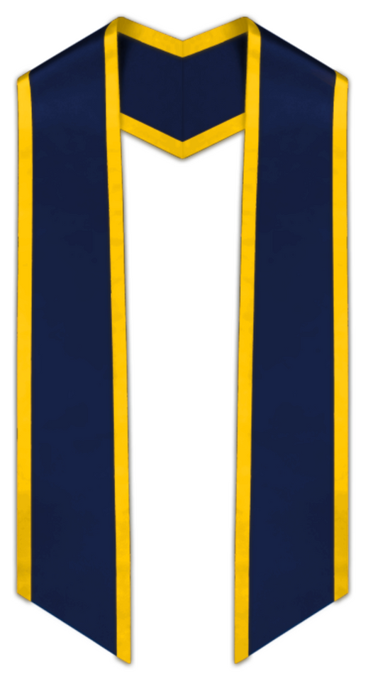 Navy Blue Slanted Graduation Stole with Gold Trim