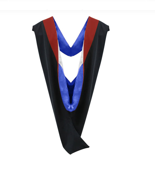 Deluxe Bachelor/Master Hood - Scarlet Velvet, Royal Blue & White