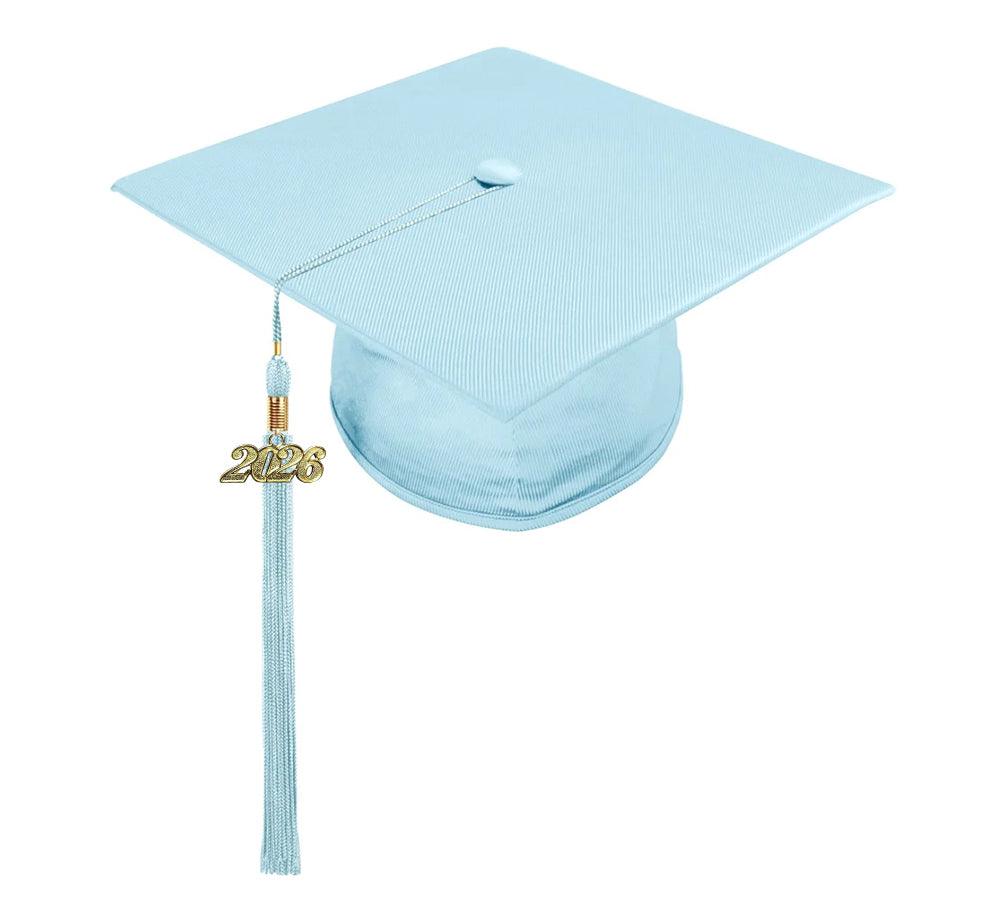 Shiny Light Blue High School Graduation Cap and Gown