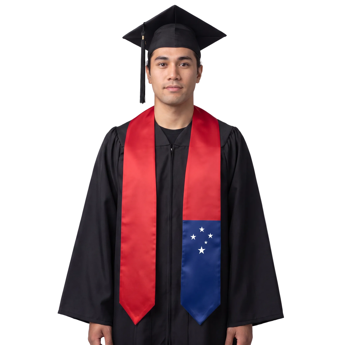 **Samoa graduation stole featuring the Samoan flag, worn as a sash for commencement**