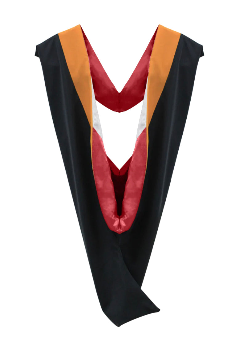 Deluxe Bachelor/Master Hood - Apricot Velvet, Red & White