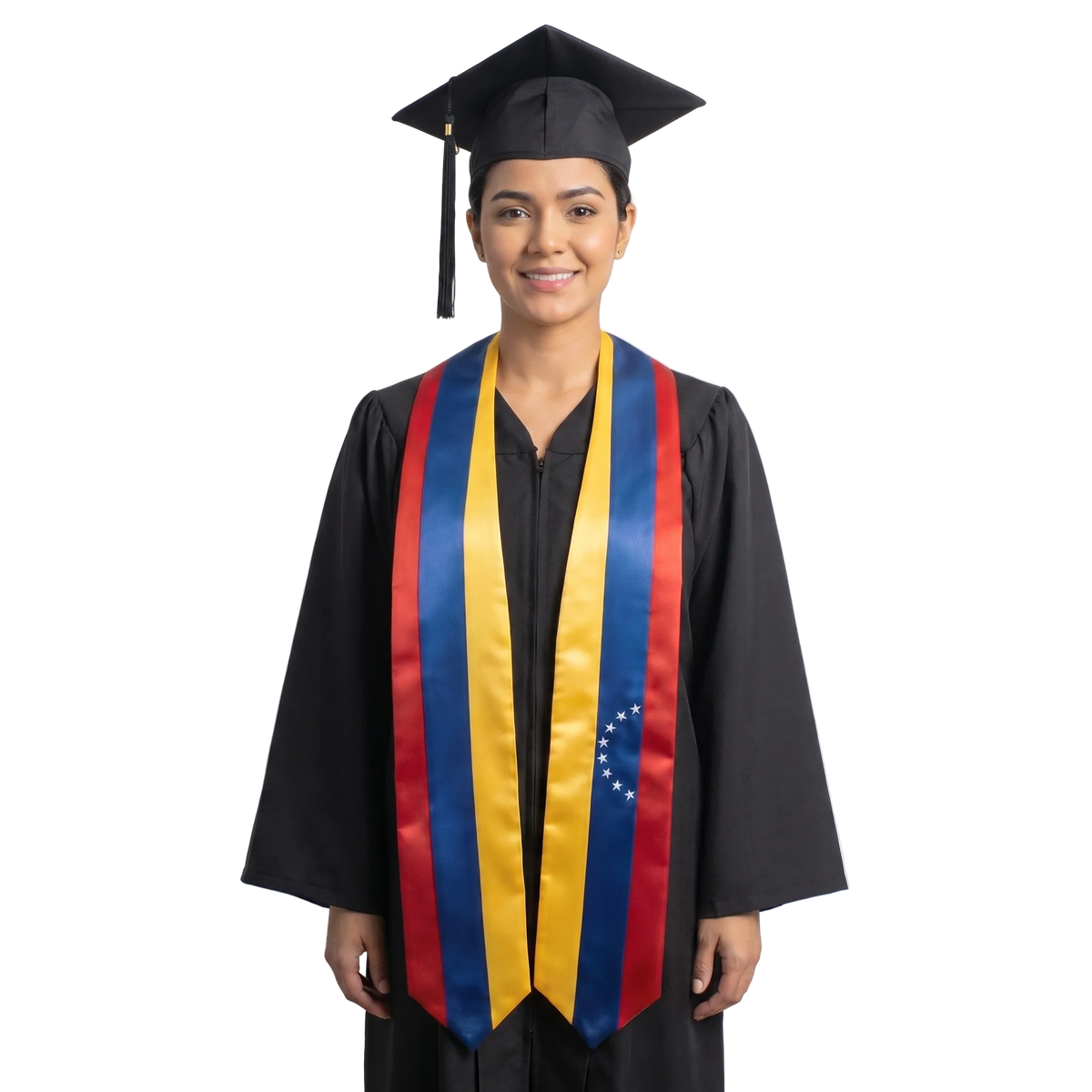 **Venezuela international graduation stole featuring the Venezuelan flag, worn as a sash for commencement**