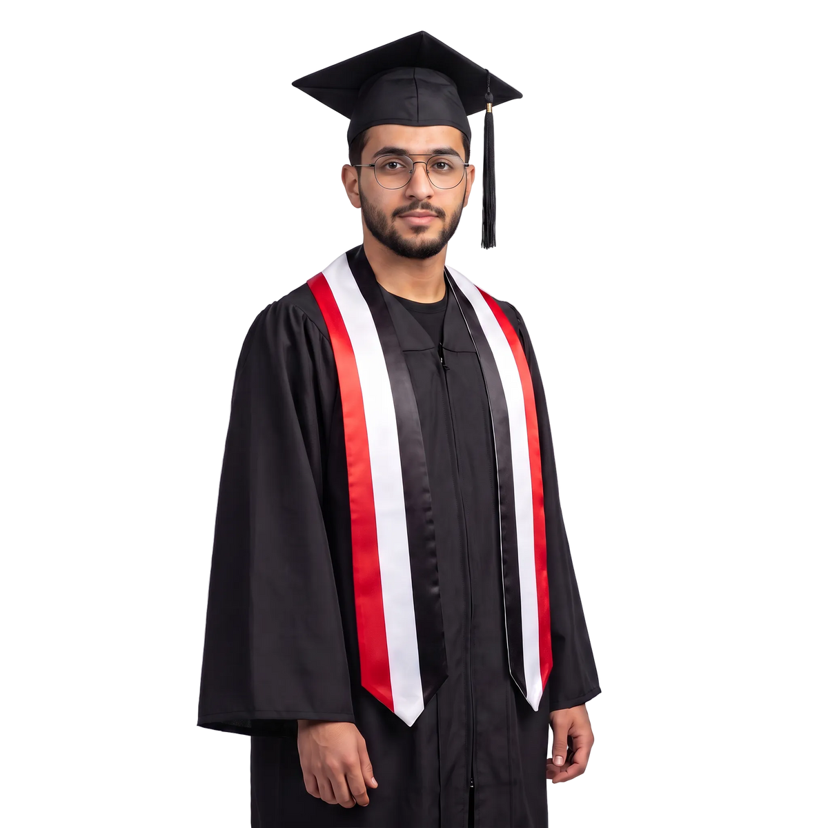 **Yemen graduation stole featuring the Yemeni flag, worn as a sash for commencement**