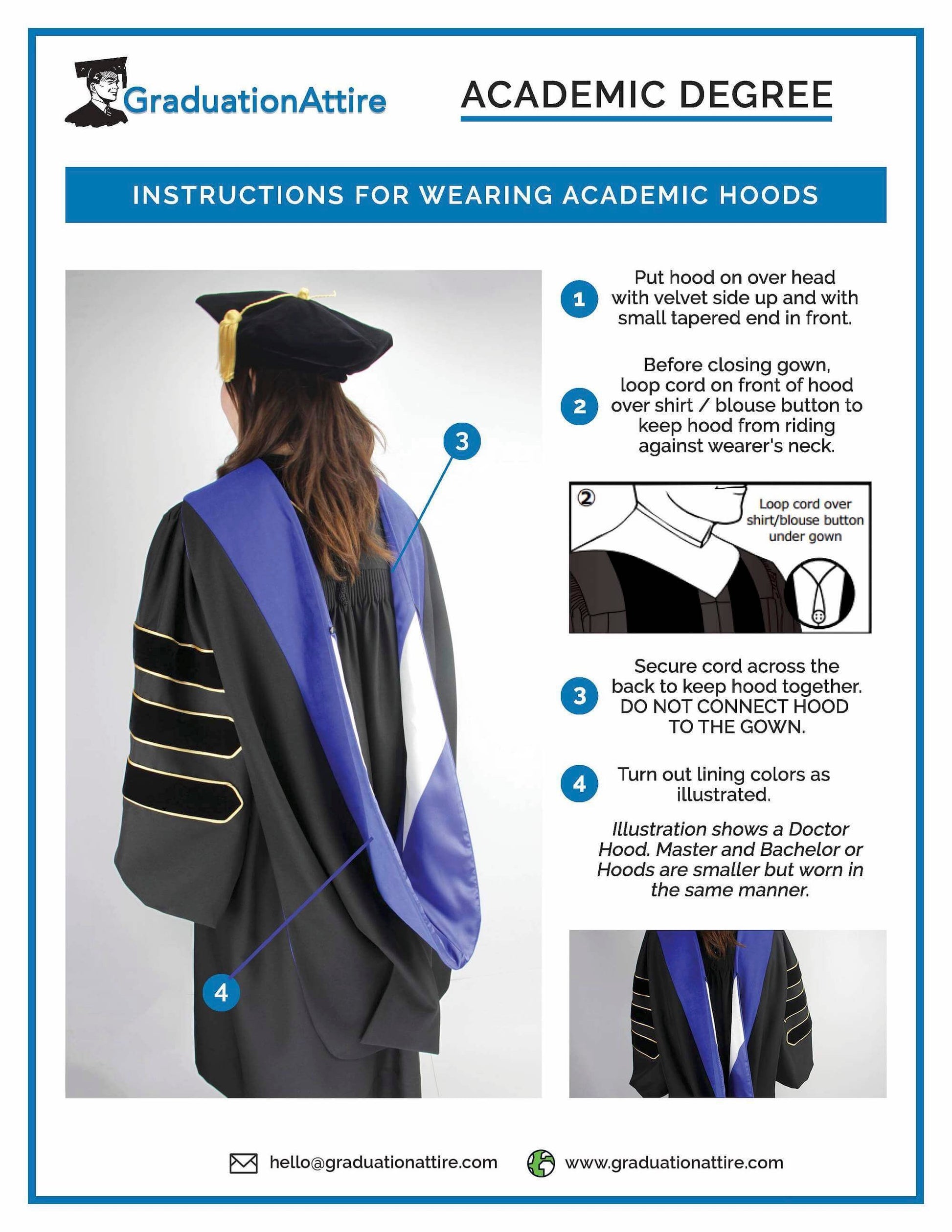 Phd Hood Royal Blue Velvet - Royal Blue & White