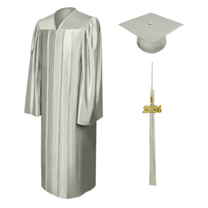 Shiny Silver Bachelors Cap & Gown - College & University
