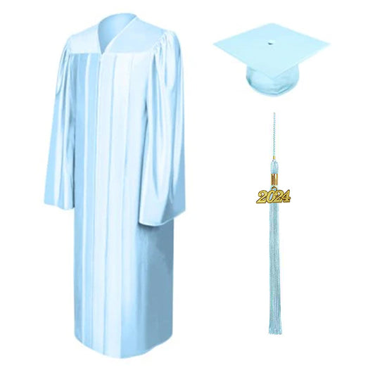 Shiny Light Blue High School Graduation Cap and Gown