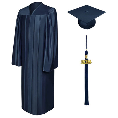 Shiny Navy Blue High School Graduation Cap and Gown