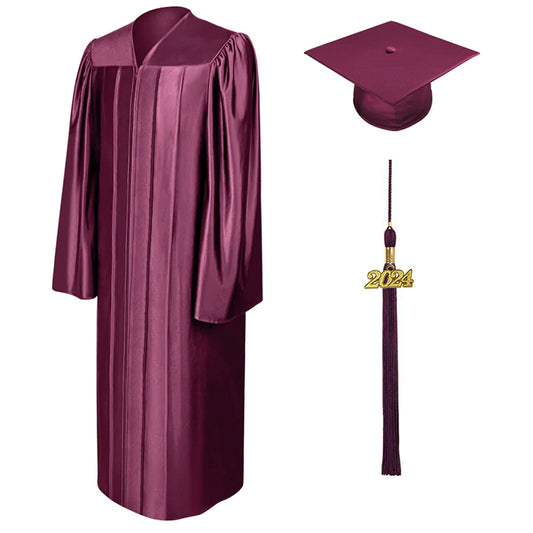 Shiny Maroon High School Graduation Cap and Gown