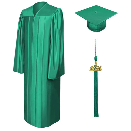 Shiny Emerald Green Graduation Cap & Gown