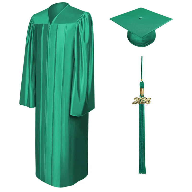 Shiny Emerald Green Graduation Cap & Gown