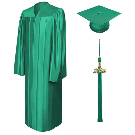 Shiny Emerald Green Graduation Cap & Gown