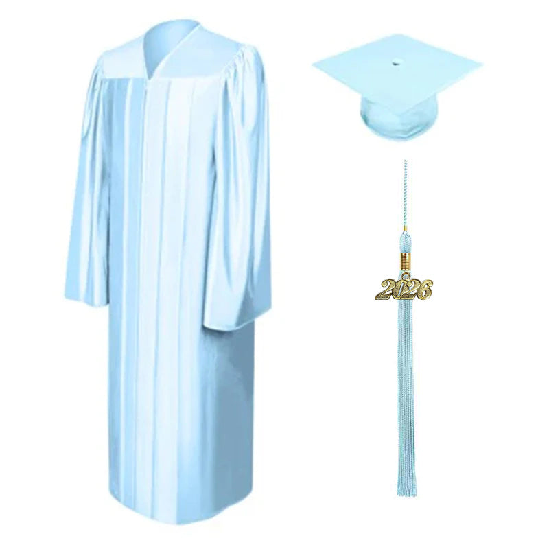 Shiny Light Blue High School Graduation Cap and Gown