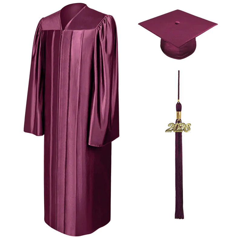Shiny Maroon High School Graduation Cap and Gown