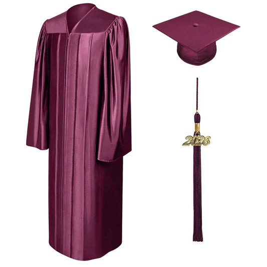 Shiny Maroon High School Graduation Cap and Gown