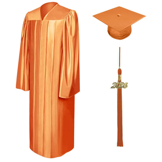 Shiny Orange High School Graduation Cap and Gown