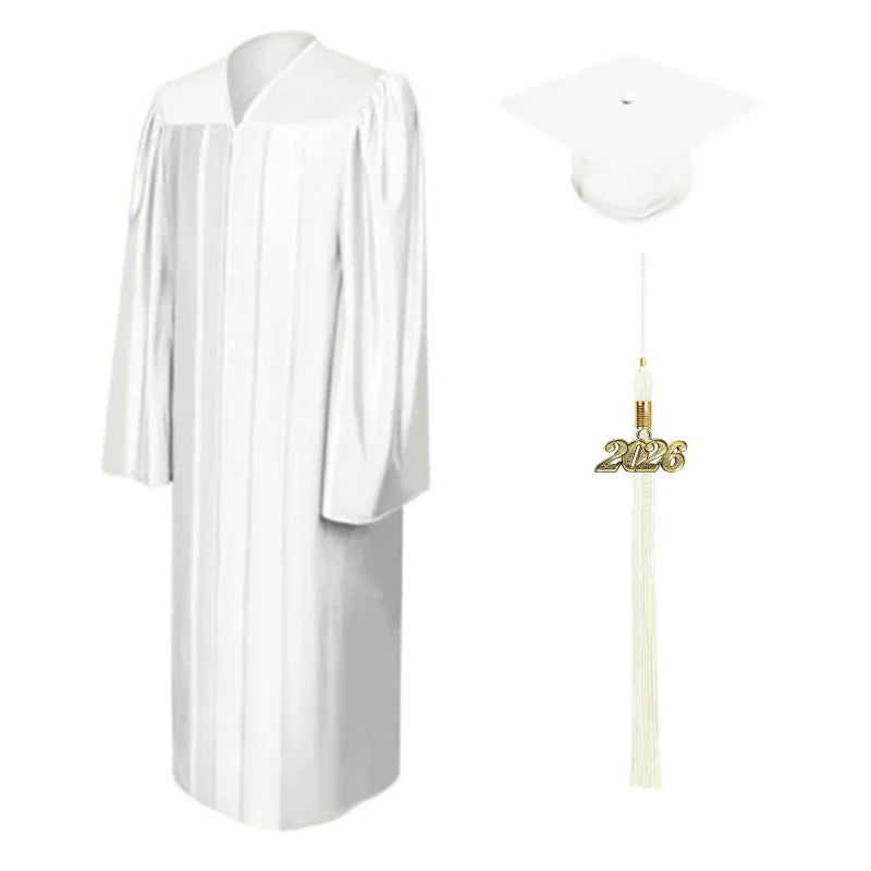Shiny White High School Cap and Gown