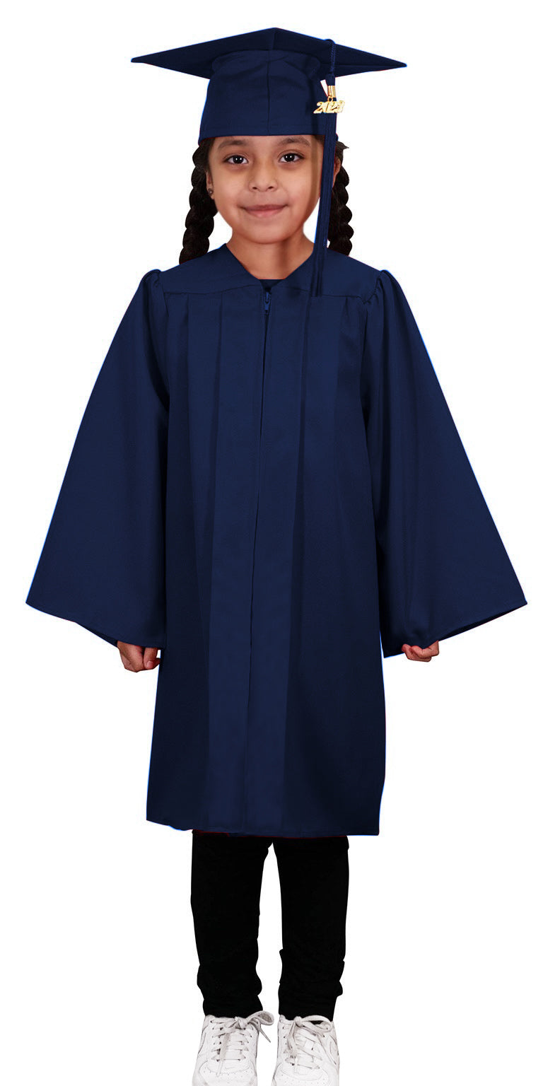 Shiny Navy Blue Graduation Cap, Gown & Tassel Set|College