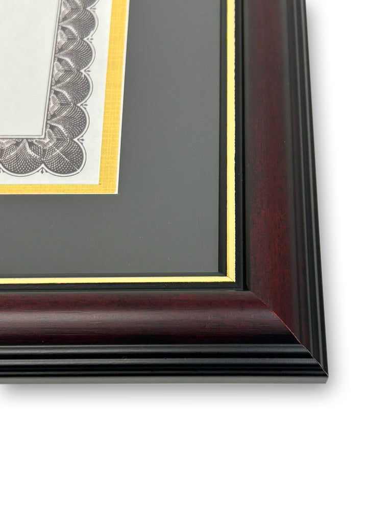 Double Document Graduation Diploma Frame in Real Wood Glossy Cherry with Gold Trim, Fits 8.5" x 11" Certificates