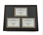 Triple Document Graduation Diploma Frame in Real Wood Glossy Cherry with Gold Trim, Fits 8.5" x 11" Certificate