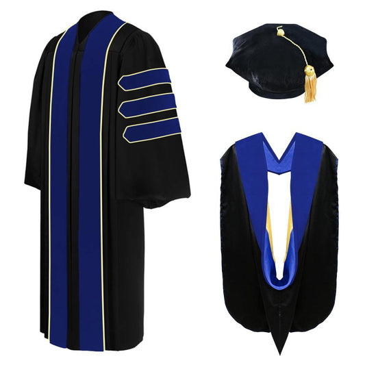 Deluxe PhD Doctoral Graduation Tam, Gown & Hood Package - PhD Blue - Graduation Attire