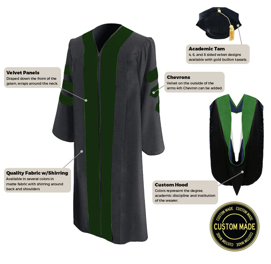 Custom Classic Doctoral Gown, Tam and Hood Package