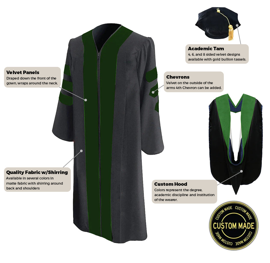 Custom Classic Doctoral Gown, Tam and Hood Package – Graduation Attire