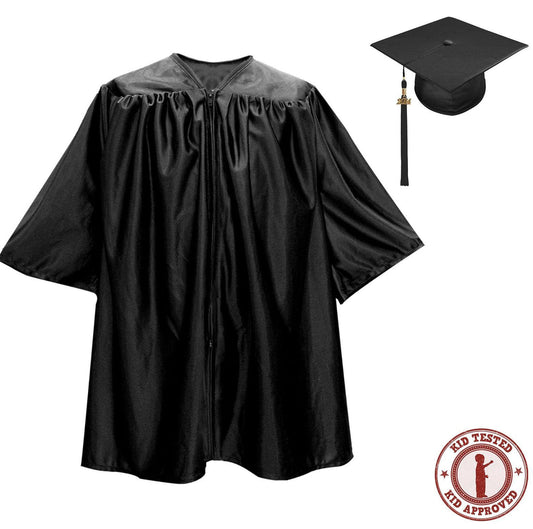 Child Shiny Black Cap & Gown - Preschool & Kindergarten Cap & Gown