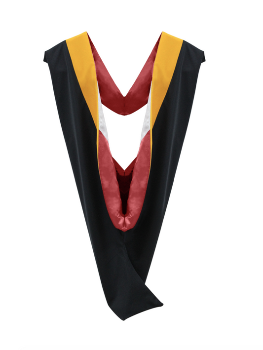 Deluxe Bachelor/Master Hood - Science Gold Velvet, Red & White