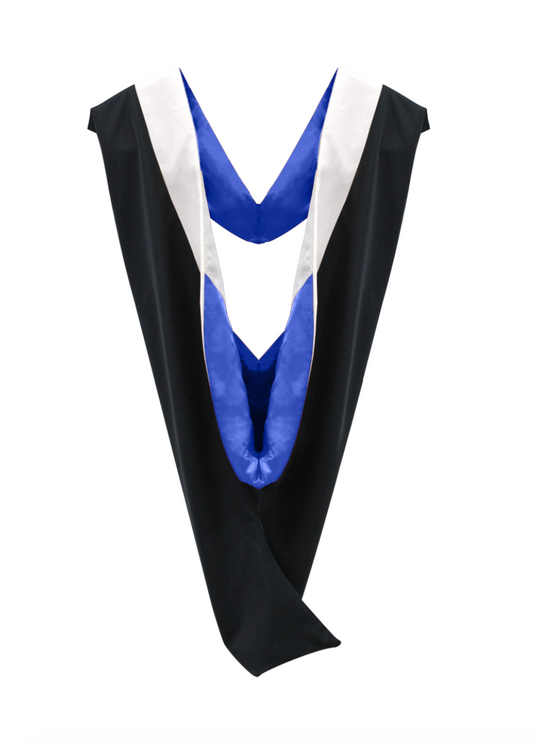 Deluxe Bachelor/Master Hood - White Velvet, Royal Blue & White