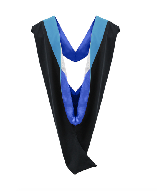 Deluxe Bachelor/Master Hood - Peacock Blue Velvet, Royal Blue & White