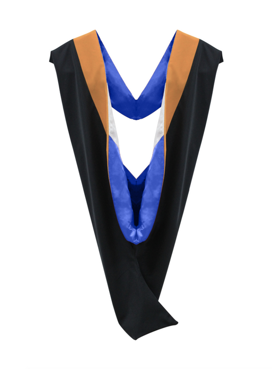 Deluxe Bachelor/Master Hood - Apricot Velvet, Royal Blue & White