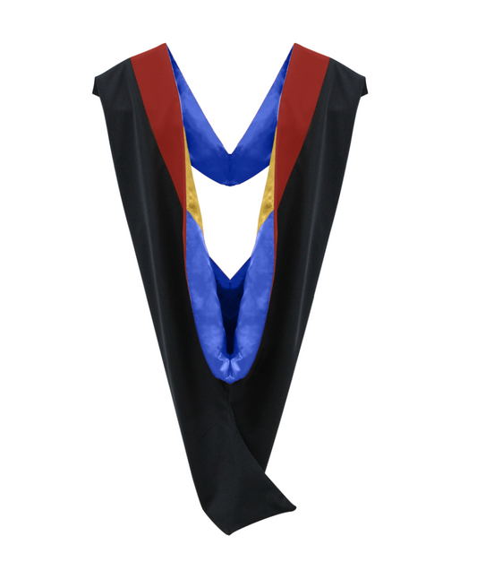 Deluxe Bachelor/Master Hood - Scarlet Velvet, Royal Blue & Golden Yellow