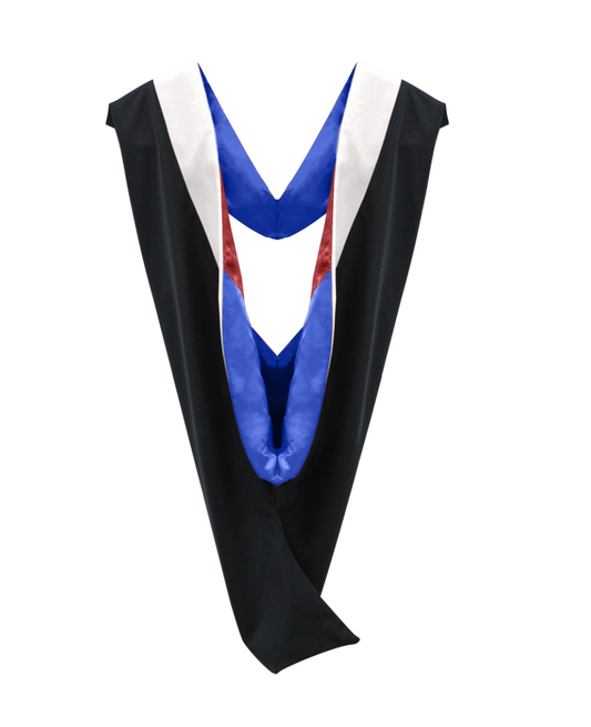 Deluxe Bachelor/Master Hood - White Velvet, Royal Blue & Red