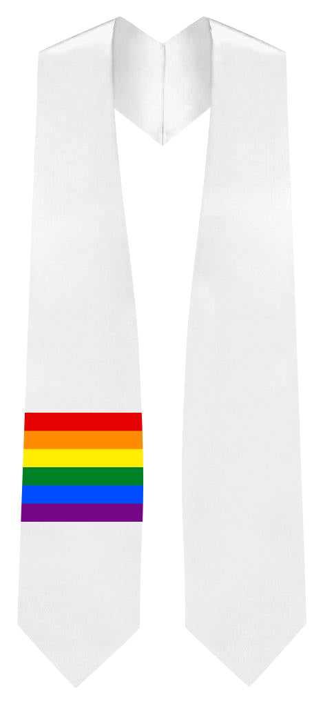 Rainbow LGBTQ Gay Queer Graduation White Sash/Stole