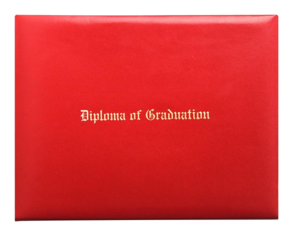 Red Imprinted Diploma Cover - High School Diploma Covers - Graduation Cap and Gown