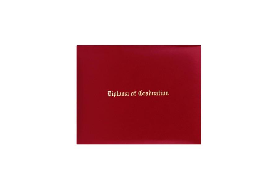 Red Imprinted Diploma Cover - High School Diploma Covers - Graduation Cap and Gown