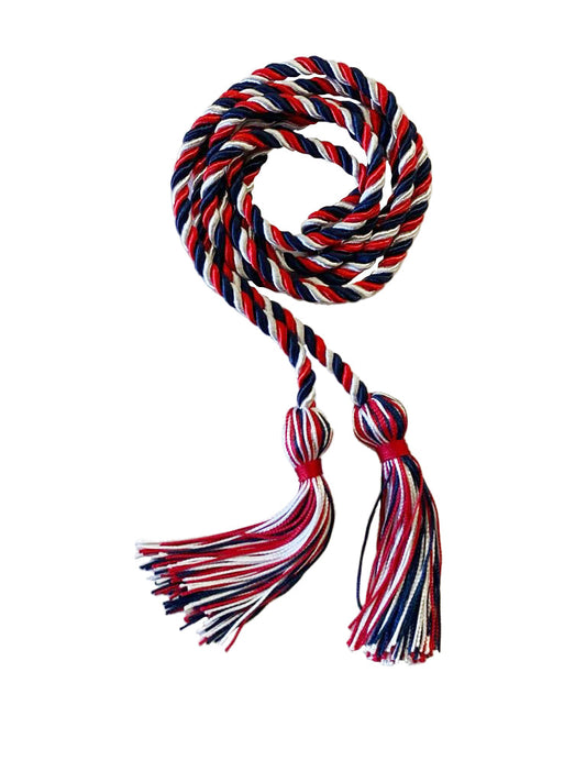 Red, Navy Blue and White Three Color Graduation Honor Cord